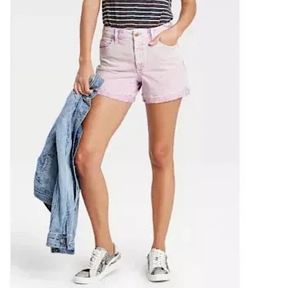TARGET | UNIVERSAL THREAD Vintage Midi Acid Washed Denim Shorts Pink Size 14 - Picture 2 of 9